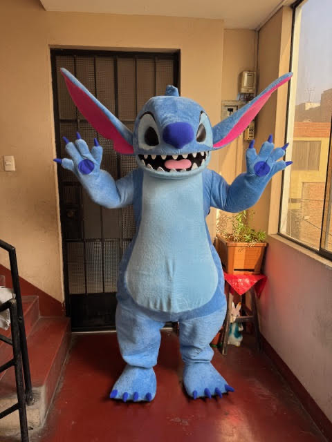 Stitch mascot character giving hugs at birthday party in Inland Empire